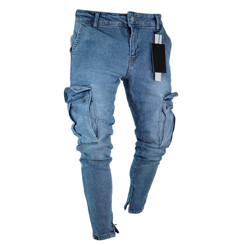 Mens Jeans Denim Pocket Pants Summer Autumn Thin Slim Regular Fit Straight Jeans Elasticity Stretchy Male zipper trousers 1