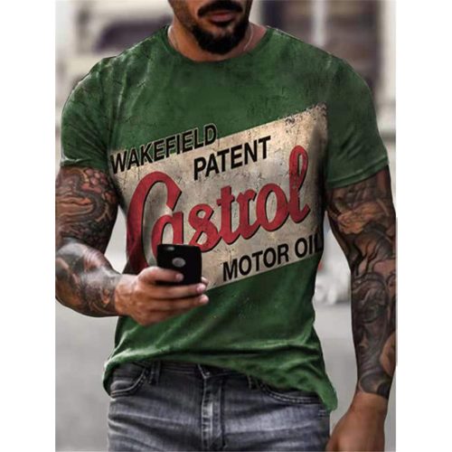 CASTROL Men's Vintage T-shirt Classic Distressed Shirt Retro Oil Racing Cool Casual Streetwear Print Letter Tee Shirt Tees Tops 4