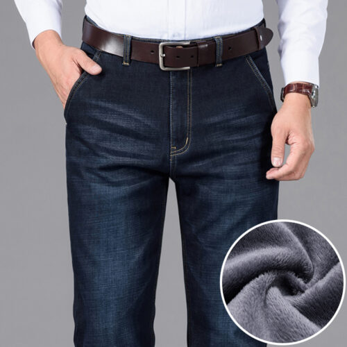 Classic Style Winter Men's Warm Business Jeans Fashion Casual Denim Stretch Cotton Thick Fleece Denim Pants Male Brand Trousers 3