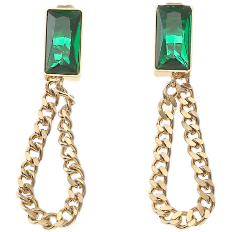2021 New Classic Geometric Rectangle Green Crystal Stainless Steel Chain Tassel Earrings Girl's Unusual Accessories For Woman 6 2021 New Classic Geometric Rectangle Green Crystal Stainless Steel Chain Tassel Earrings Girl's Unusual Accessories For Woman 6