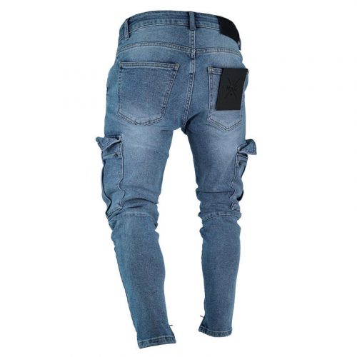 Mens Jeans Denim Pocket Pants Summer Autumn Thin Slim Regular Fit Straight Jeans Elasticity Stretchy Male zipper trousers 4