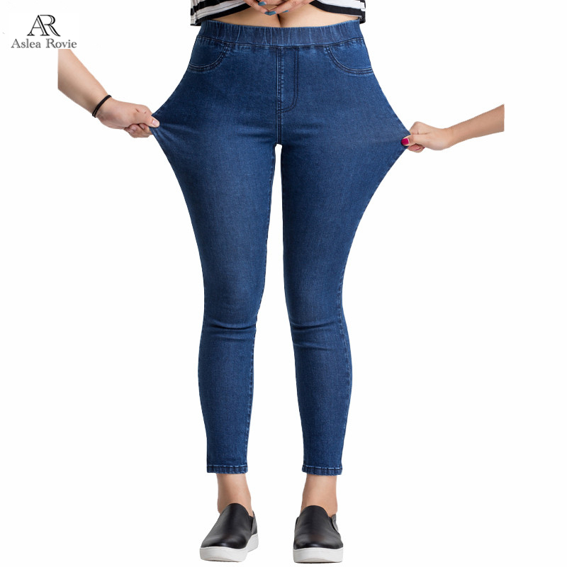 Women Jeans Casual High Waist Summer Autumn Pant Slim Stretch Cotton Denim Trousers For Woman Blue Black  100kg 1