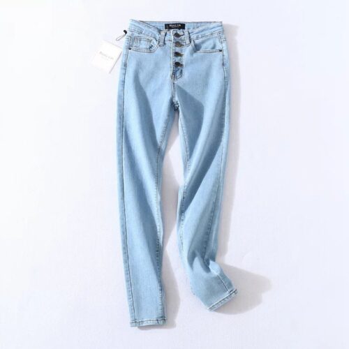 2020 Vintage Skinny Four Buttons High Waist Pencil Jeans Women Slim Fit Stretch Denim Pants Full Length Denim Tight Trousers 3