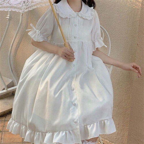 Dresses Women Japanese Style Sweetie Loose All-match Students Kawaii Comfortable Solid Trendy Knee-length Popular Lovely Summer 4