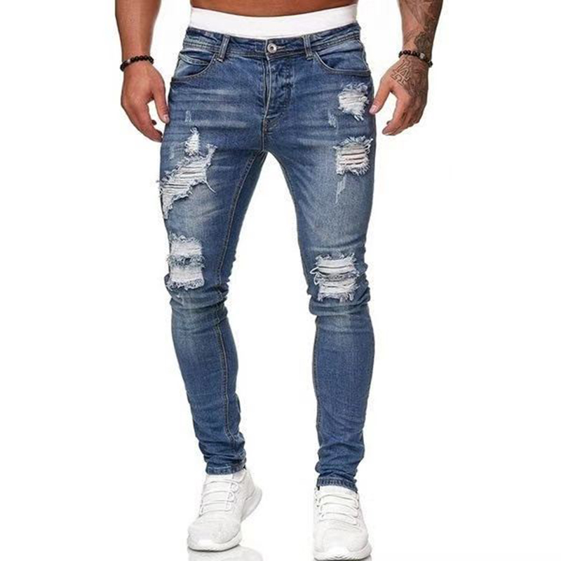 2022 Jeans Men Ripped Skinny Hole Trousers Stretch Slim Denim Pants Large Size Hip Hop Black Blue Casual Jogging Jeans for Men 4 2022 Jeans Men Ripped Skinny Hole Trousers Stretch Slim Denim Pants Large Size Hip Hop Black Blue Casual Jogging Jeans for Men 4